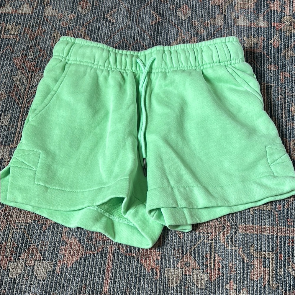 neon green comfy shorts.